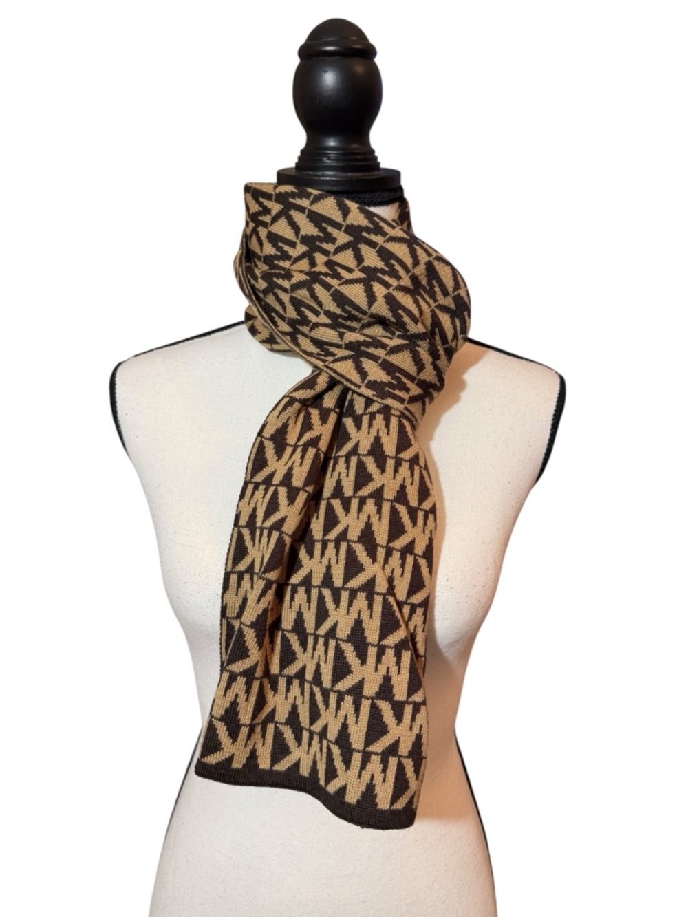 Michael Kors Two-Tone Brown Wool Blend Knit Logo Scarf, NWOT